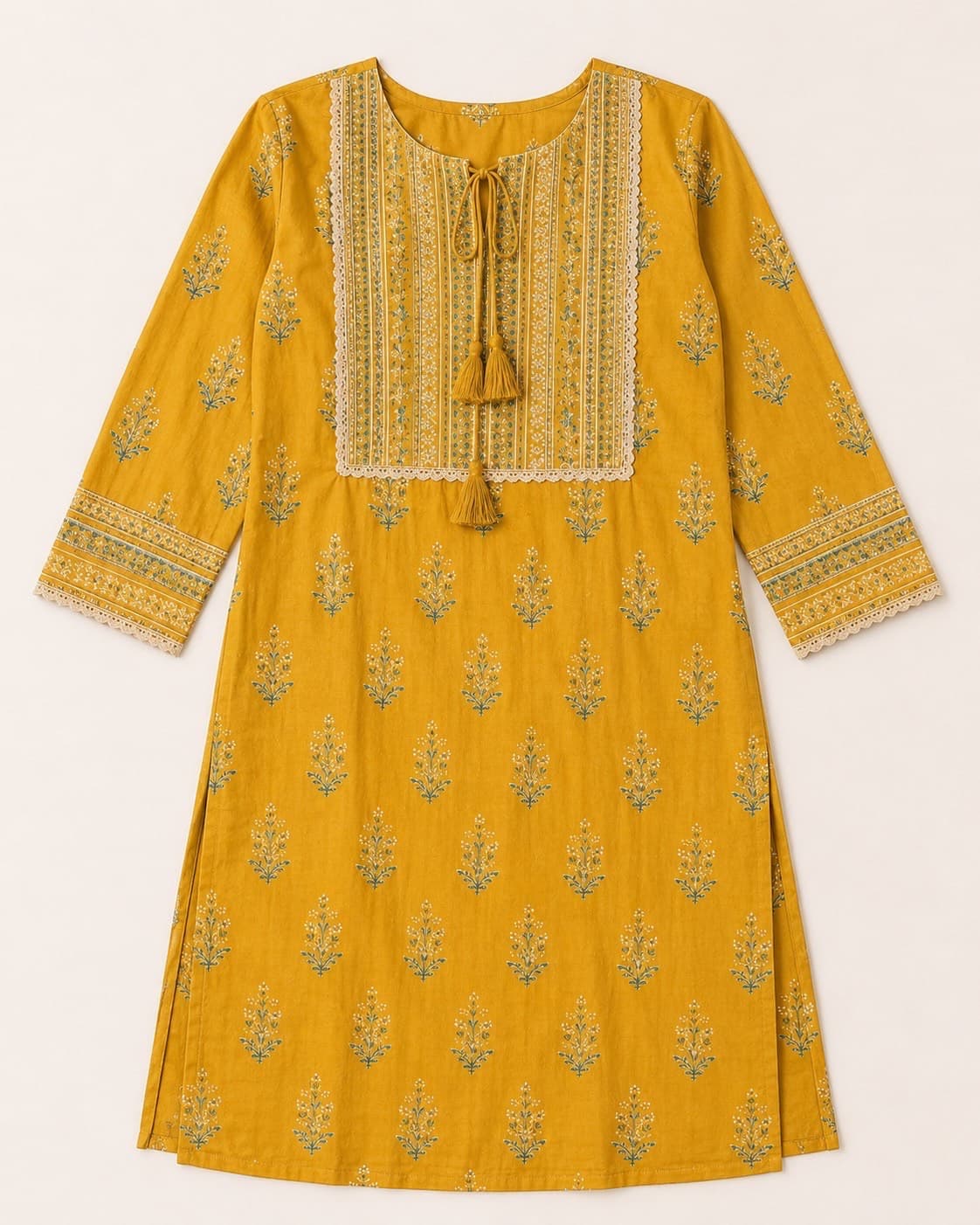 Flat Garment Lay: Cotton Floral Kurti
