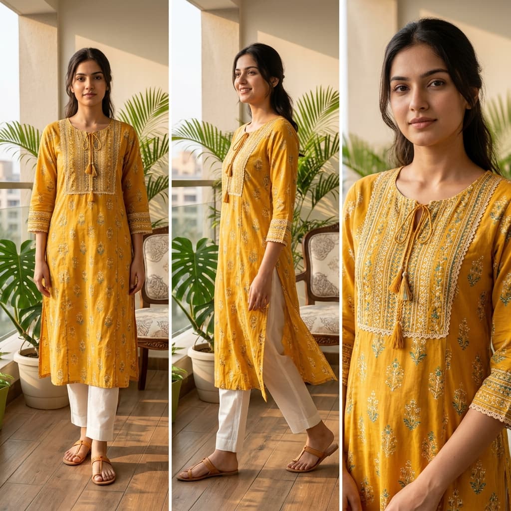 AI On-Model Output: Cotton Floral Kurti