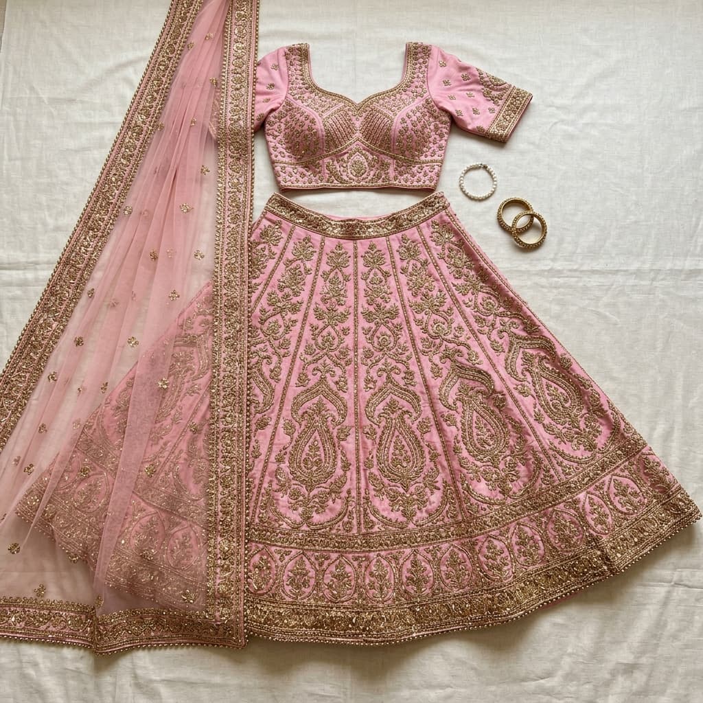 Flat Garment Lay: Designer Bridal Lehenga